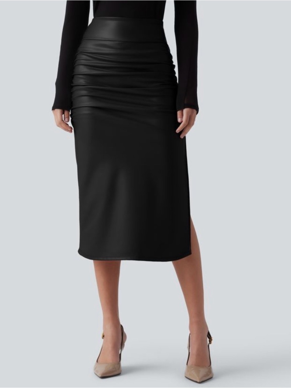 NWT Halara faux leather black midi skirt